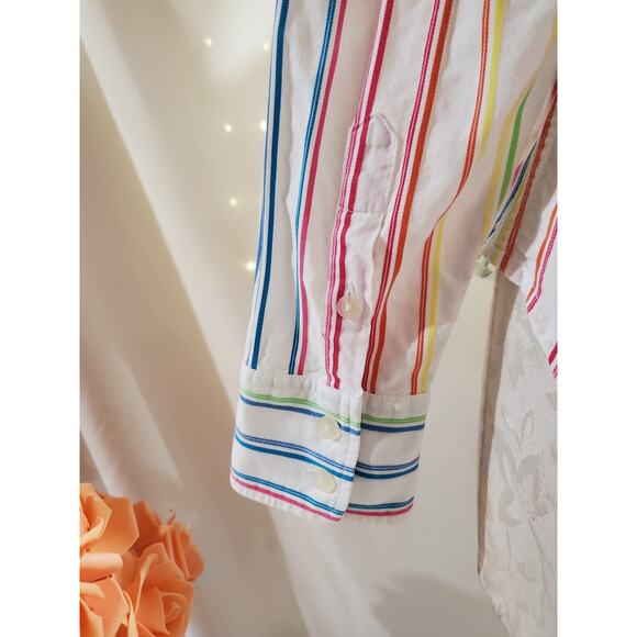 Lauren Ralph Lauren Womens Rainbow Stripe Button Shirt Size MP Career Pride Work - Picture 6 of 10